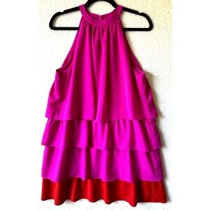 TCEC Fuchsia and Red Tiered Mini Dress